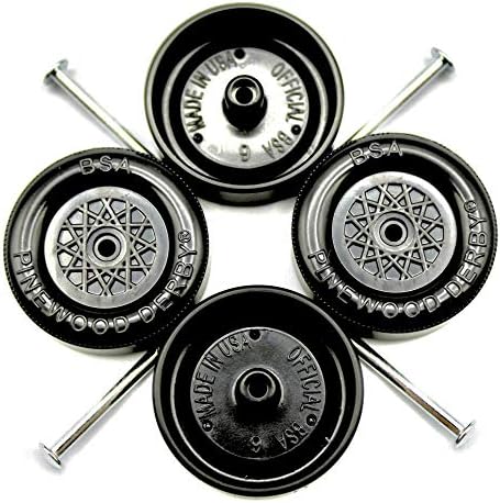 Pine Derby Car BSA Speed Wheels and Axles Kit | Professionally Lathed | Pinewood Car Wheels