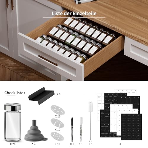 Miorkly Gewürzgläser mit Gewürzregal - 24 Eckige Edelstahl Gewürzdosen mit Etiketten (120ml) & 6pcs Metall-Gewürz Organizer… – Ansicht 2