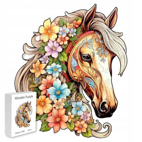PASJO - Puzzle en Bois pour Adultes et Enfants - Motif Cheval 138 Pièces 24 x 20 cm - Idée Cadeau - Forme d'Animal Unique - Jigsaw Créatif