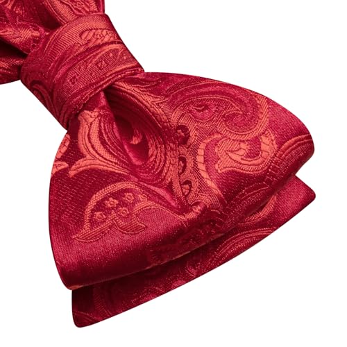 Image of Hi-Tie 5Pcs Mens Solid Color Silk Tie Satin Pretied Bowtie Lapel Pin for Men Handkerchief Cufflink Wedding Gift Box