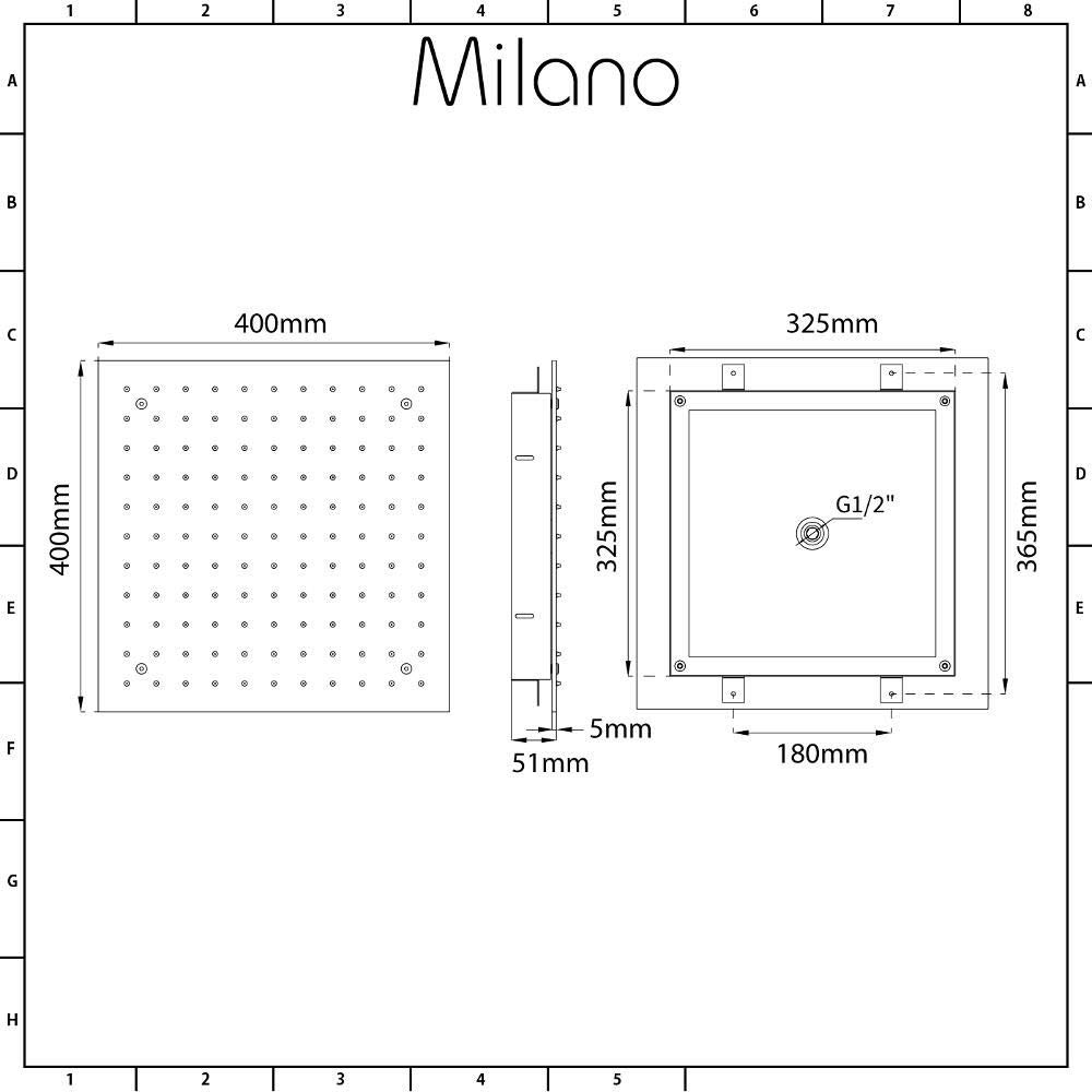 Milano Ceiling Mounted Recessed Rainfall Shower Head - View #6