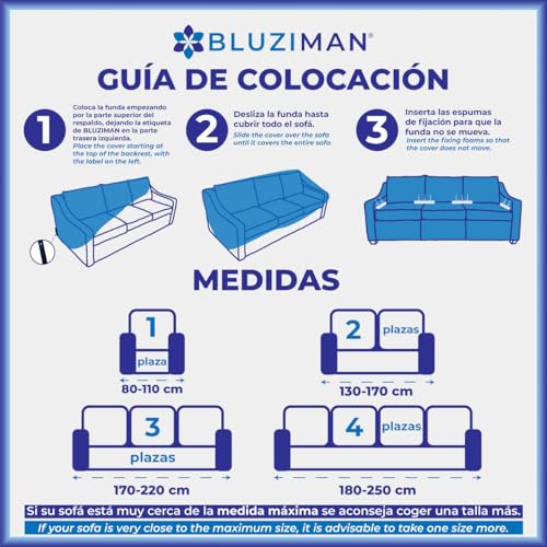 BLUZIMAN® Elastischer Sofabezug 3-Sitzer - Oeko-TEX Zertifizierter, Hochwertige Couch Überzug, rutschfeste Sesselüberwurf, Universal Passform, Jacquard-Stoff (Leinen)