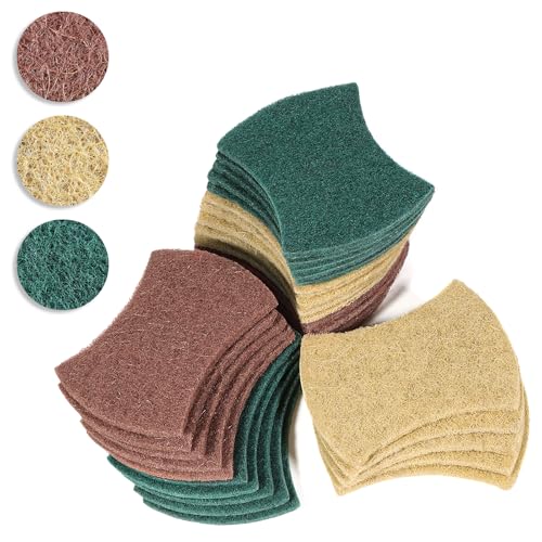Image of 30-Pack 3 Material Scouring Pads - Heavy Duty, Sisal & Coconut Fiber, Eco-Friendly & Biodegradable, Durable Cleaning Pads for Tough Stains, Pots, Pans & Delicate Surfaces