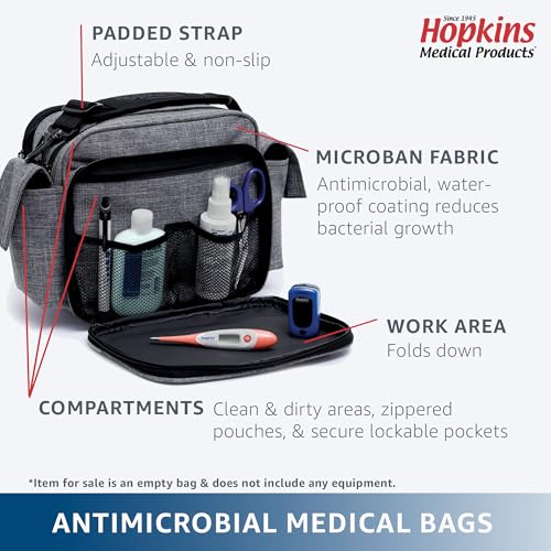 Hopkins Antimicrobial EZ-Open Shoulder Bag: Spacious, Durable & HIPAA-Safe - Ideal for Busy Home Healthcare Nurses and Medical Professionals, 22"W x 15"D x 10"H3