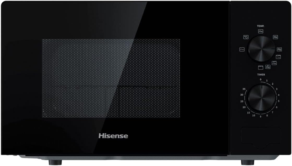 Hisense H20MOBP1G, forno a microonde con griglia, capacità 20 l, 700 W di potenza, 900 W Grill, 5 livelli, timer 30 minuti, modalità scongelamento, maniglia di trasporto, colore: nero