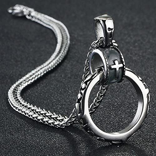 Runder Kreis Kreuz Jesus 7 Anhänger Silber Schwarz Statement Halskette, Original Geschenk Für Mann 70cm (länge 27inches) Cover