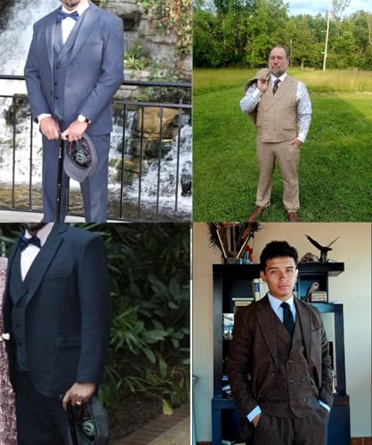 Mens Formal Tweed Wool 3 Piece Wedding Slim Fit Suit Prom Tuxedos Groomsmen3
