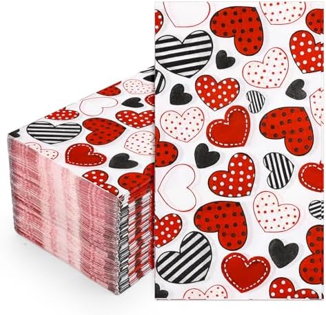 Whaline 100Pcs Valentine's Day Guest Napkins Red Black Heart Disp...