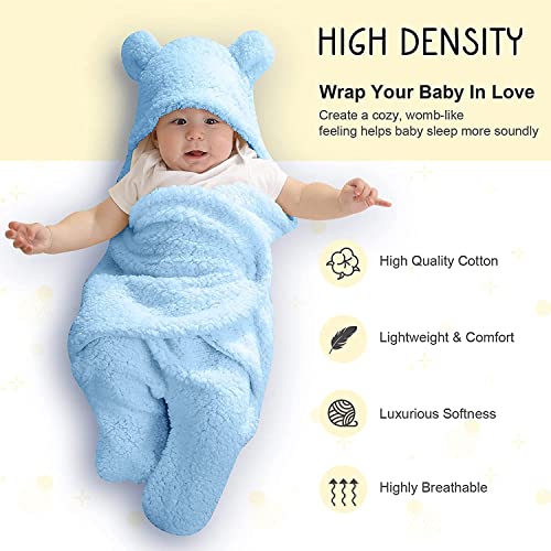 Image of BRANDONN Baby Blanket New Born Pack of Wearable Swaddle Wrapper Security Blanket for Kids for 0-6 Month Babies (SkyBlue Sherpa, 70 cm x 70 cm)