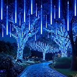EEIEER Meteor Shower Lights, 11.8 inches 10 Tubes 240 LED Christmas Meteor Lights Snowfall Light for Outdoor Decoration, Waterproof Falling Rain Drop Light for Garden Tree Party Holiday-Blue
