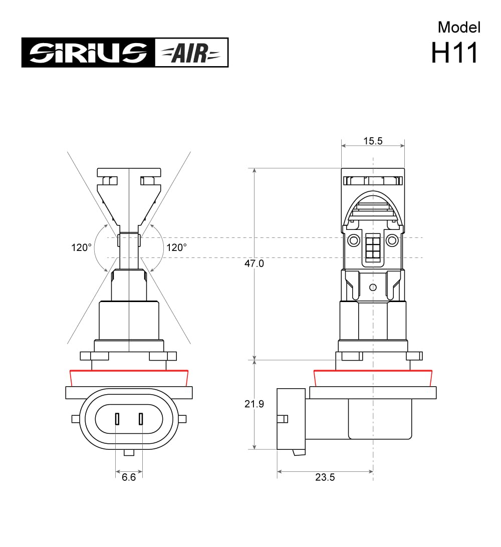 Sirius AIR LED H11 – Kit 2 Lampade Auto 12V 6500K, 2570 Lumens, Ventola Superiore Anti-Polvere, Raffreddamento Diretto Chip, Dimensioni Compatte, Attacco PGJ19-2, ECE R37