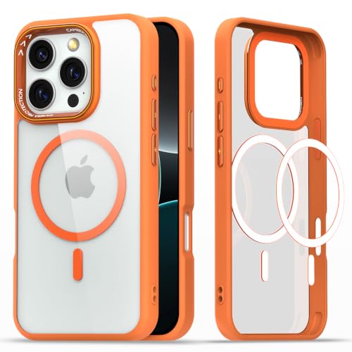 Image of Pikkme Back Cover for iPhone 16 Pro Max | Shockproof | Mag-Safe Compatible | Hard Transparent Back | Premium Raised Camera Protection | Bumper Case (Orange Mag-Safe)