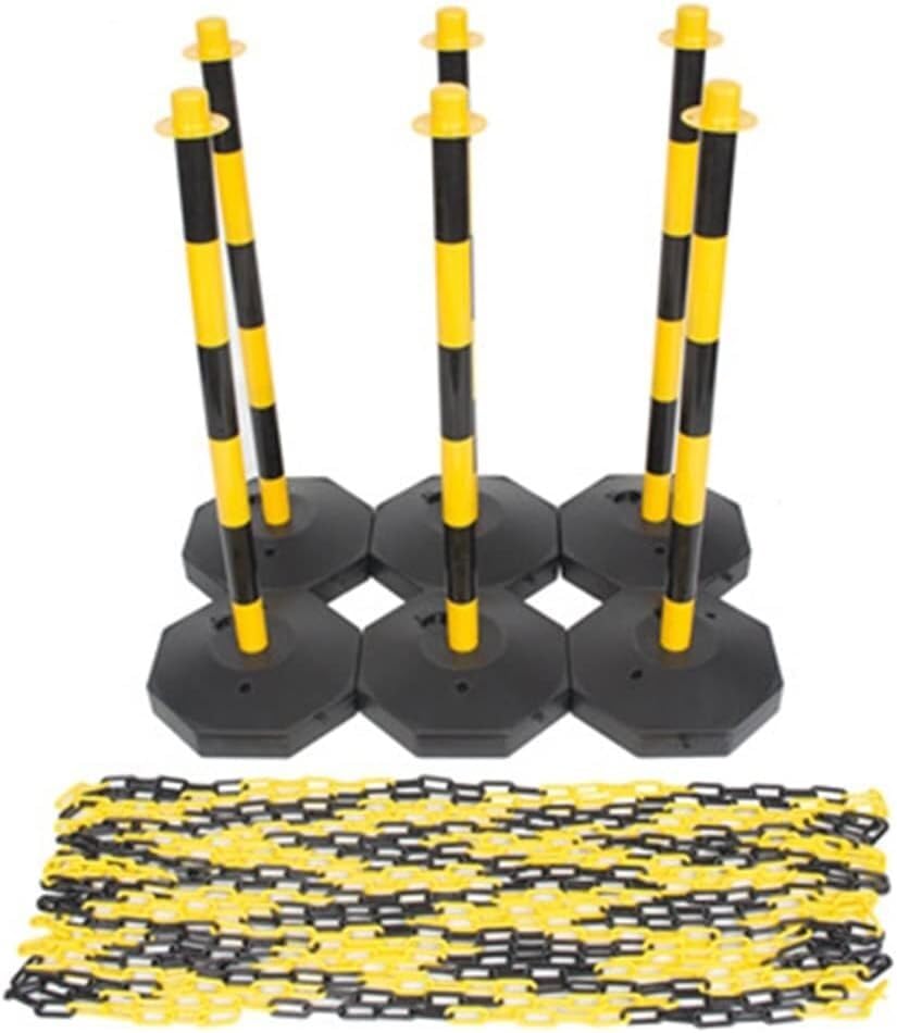 Bornes de sécurité pour parking et allée | Lot de 6 poteaux de signalisation PVC 85cm avec chaînette
