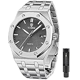 Tiong Grey Men's Watches 3 Pointers Stainless Steel Calendar Male Business Quartz Wristwatch Waterproof Watch for Men