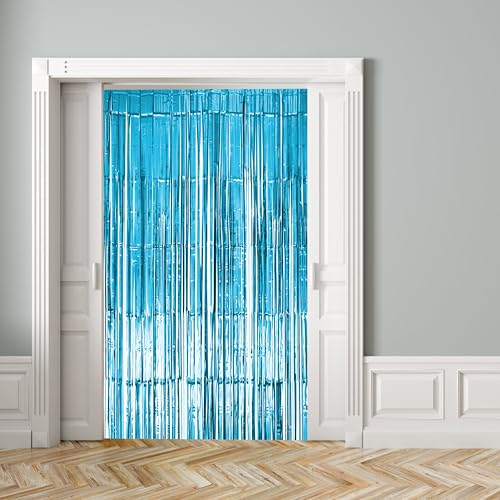 Image of 10 Pack Light Blue Fringe Backdrop Curtains, Light Blue Streamers Party Backdrop, Christmas Decorations, New Year Decorations, White Party Decorations Supplies For Birthday, Holidays, Parties & More