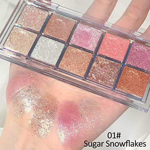 Erinde 10 Colors Eyeshadow Palette, Matte Shimmer Eye Shadow Makeup Palette, High Pigmented, Blendable For Sparkling Korean Eye Makeup, Glitter Pearl Eyeshadow Palette With Brush, Sugar Snowflakes #TOP1