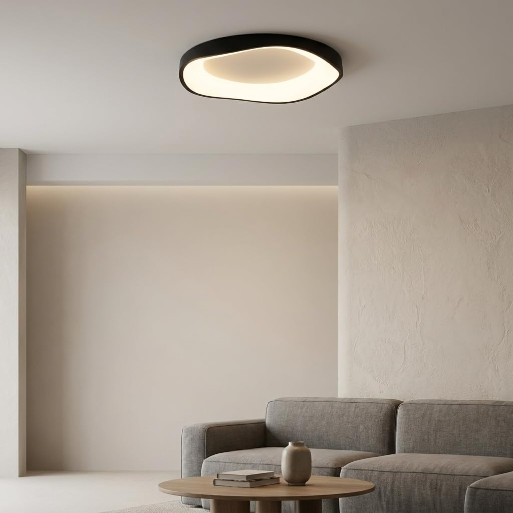 Alpinaluz Plafón LED de Techo Ondulado Negro Ø50 cm 40W 5000 lúmenes con Selector CCT 3000K/4000K/6000K, Acero Lacado y Difusor Acrílico Mate, Diseño Moderno para Salón, Dormitorio y Cocina