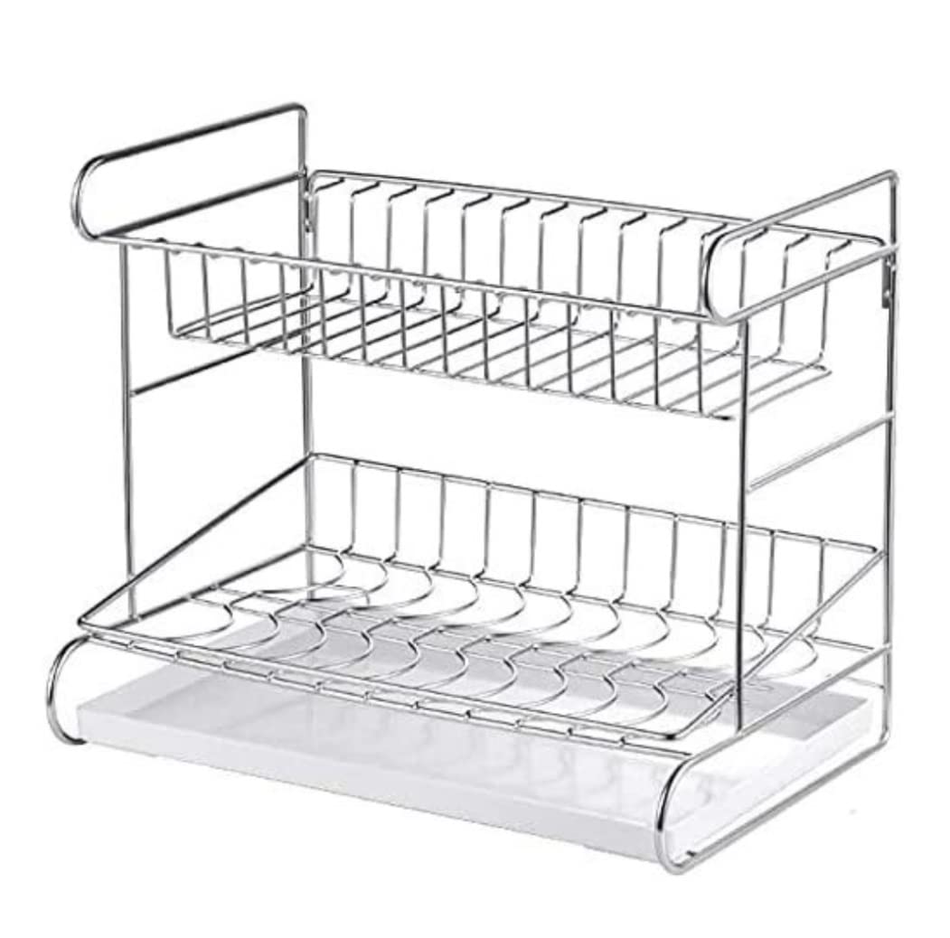 Azhkjkzh One Color Dish Rack 2 Tier Dish Rack 304 Stainless Steel Drainer Holder Drying With Removable Draining For Small Kitchen