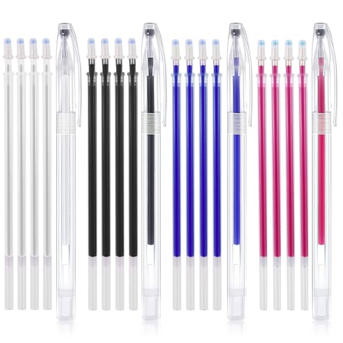 SYHSYC 4 PCS Rotuladores de Tela Borrables, Marcadores de Costura Boligrafos, 4 Colores Bolígrafos Borrables con 20 Recargas, Accesorios de Costura para Marcar Textiles (Rojo Azul Blanco Negro)