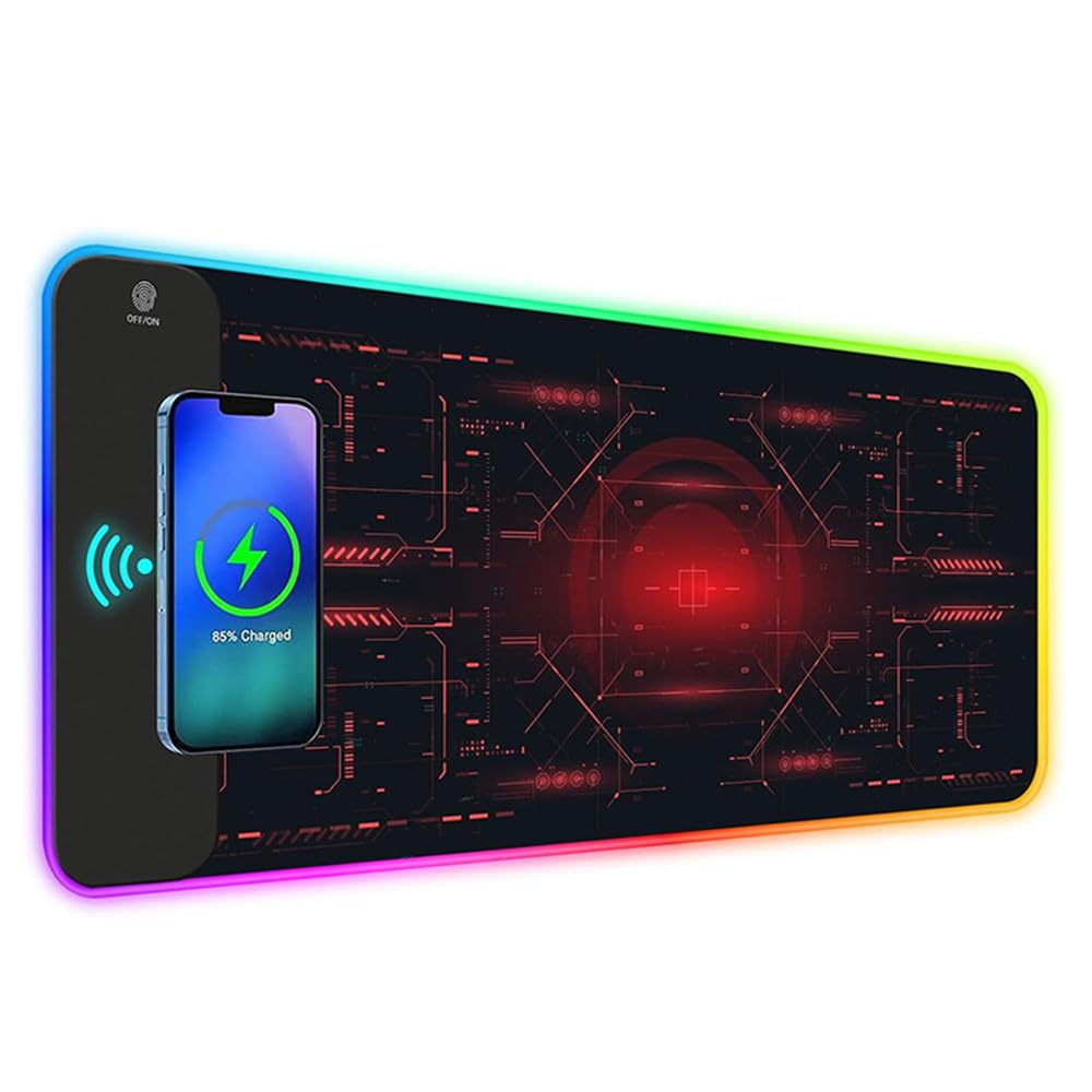 Tappetino per mouse da gioco RGB a ricarica wireless, 800x300x4MM, tappetino per mouse grande a 15W LED, 10 modalità di illuminazione, tappetino da scrivania per gioco, MacBook, laptop