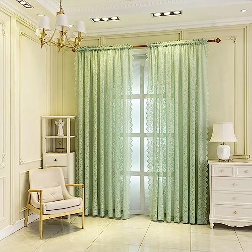 F-CHU Green Net Curtains for Windows 72 drop Voile Curtain Sheer Lace Curtains for Living Room Decor 2 Panels 55 W x 72L Inch (140cm x 183cm) Green Curtain - Image 2