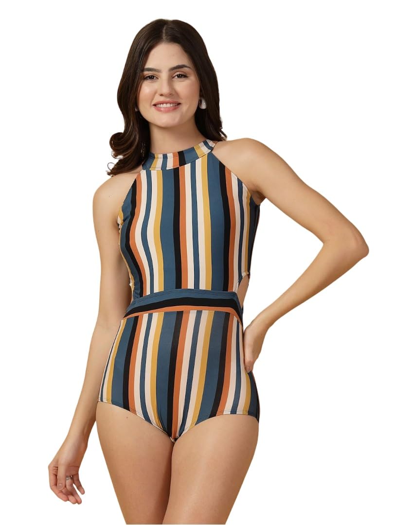Padded Striped Side Cut Swimsuit-image-29