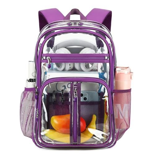 Image of Cusangel Clear TPU XL Backpack for Women,18 inch See Through Heavy Duty Bookbag | Warehouses, Airport and other security check locations(Purple)