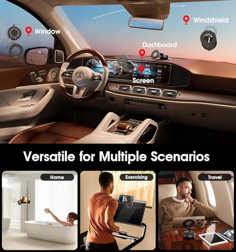Image of EYUVAA LABEL Vacuum Ultra Suction Magnetic Phone Holder for Car, Foldable Mobile Holder with Easy Secure Grip Compatible with Mag Saf Car Mount, Windshield, Dashboard, Mirror (with Arm)