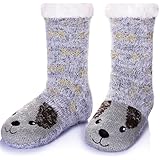 Women Winter Socks Knit Anti-Slip Sweat Warm Cute Cartoon Animals Fuzzy Home Slipper Socks (Dog)