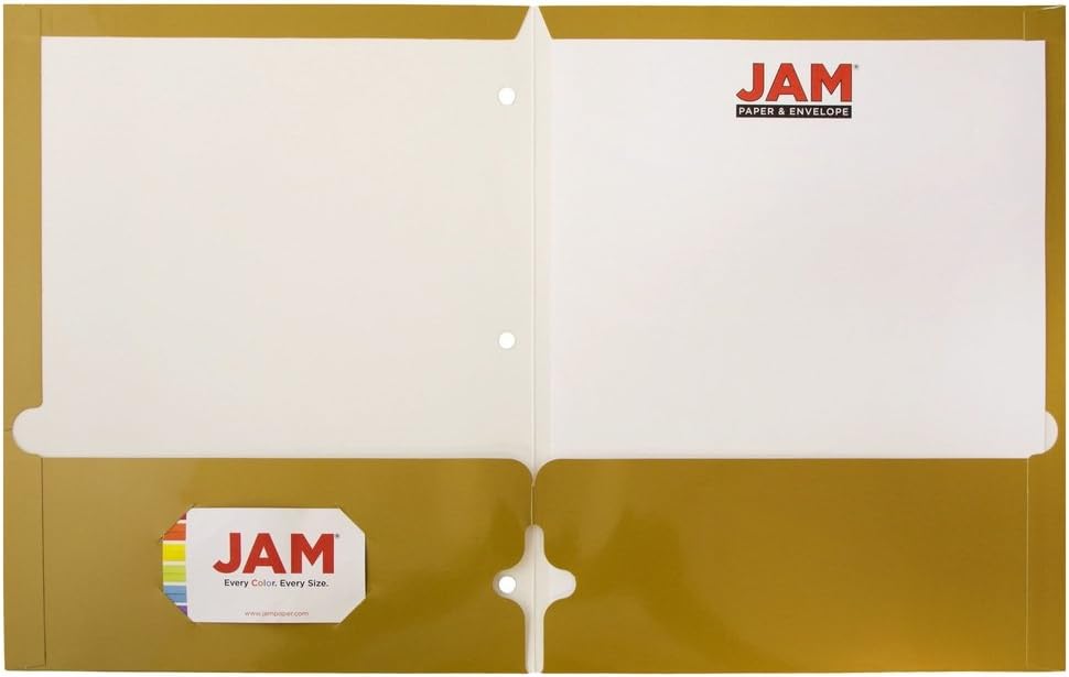 JAM PAPER Laminated Two Pocket Glossy 3 Hole Punch School Folders - Letter Size - High Gloss Gold - Bulk 25/Pack