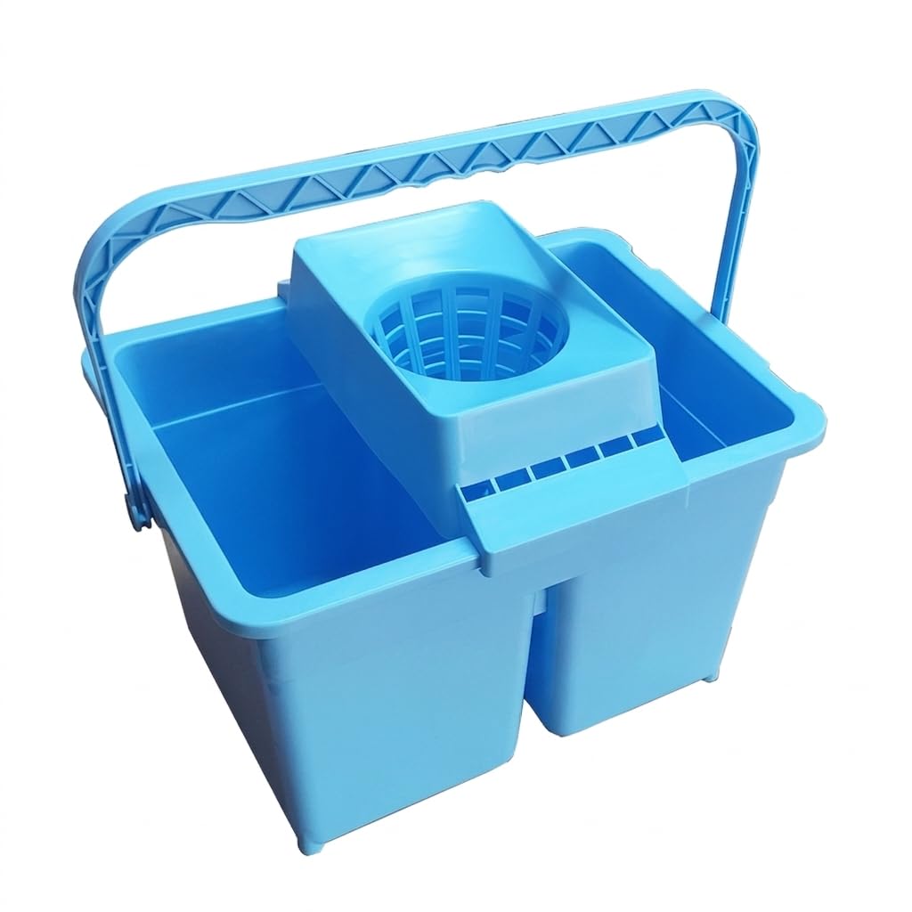 Cubo de Fregona Doble 24 litros con Escurridor, Separación Agua Limpia y Sucia, Asa de Sujeción y Sistema de Seguridad, Cubo Profesional de Limpieza Color Azul