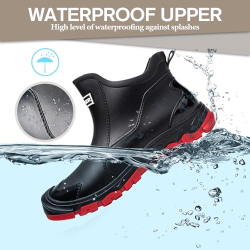 Gugifcto Gummistiefel Herren,Gummistiefel Damen Kurze,Halbhoch Stylische Boots Wasserdicht rutschfest Geeignet Regentag Rutschiger Boden Gartenschuhe Red42EU