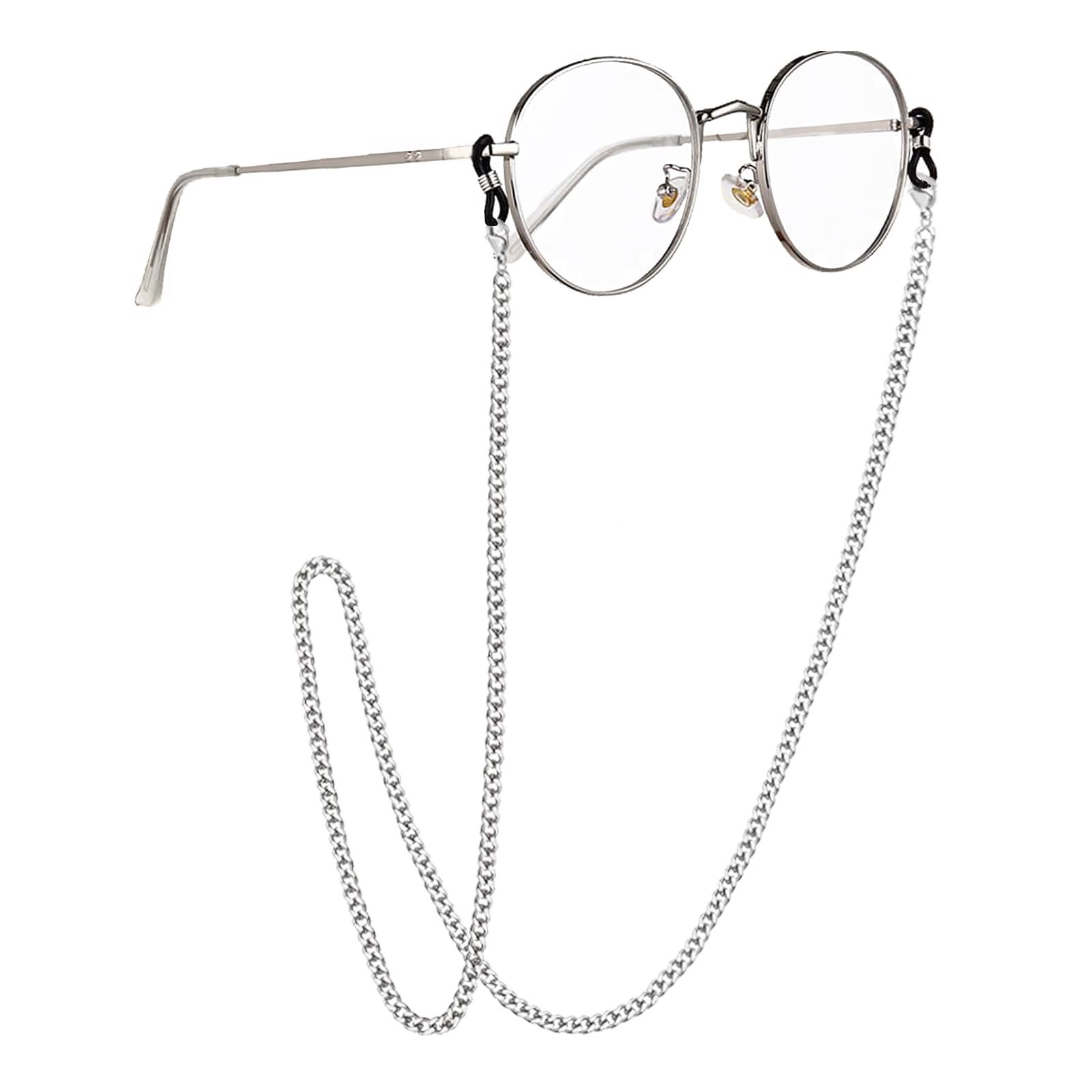 Azwood Cadena para gafas, correas de cadena, cordones de cadena, soporte antideslizante para gafas de sol, correa de gafas de sol, retenedor de gafas de sol para mujeres y hombres deportes, plata, 75