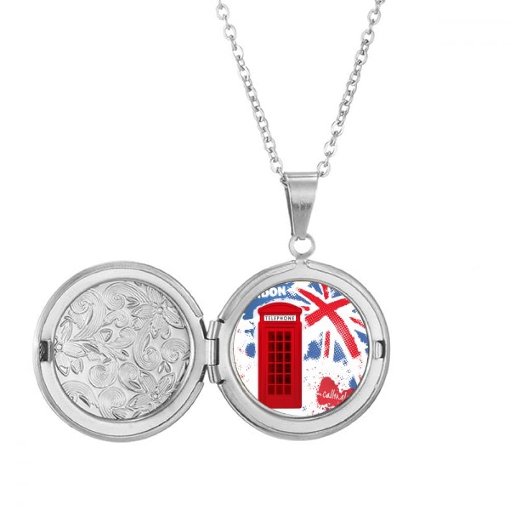 Collier médaillon drapeau Londres pendentif cabine téléphonique rouge - 5