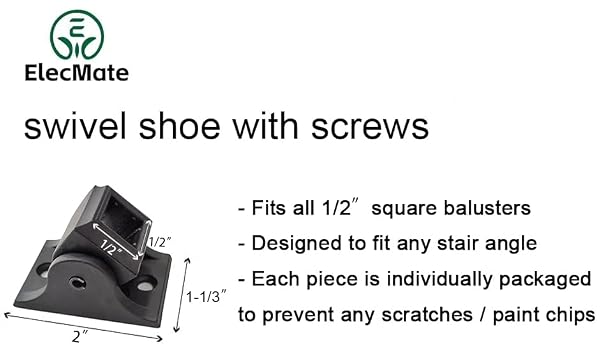 10pcs Iron Baluster Shoes Swivel Shoes Come with Screws Work with 1/2 Inch Square Balusters Adjustable Angles Staircase Application Metal Staircase Balusters Satin Black，Elecmate by Elecmate - Used condition - Image 2