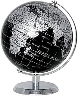 EXERZ 14cm World Globe - Mini Globe Educational/Geographic/Modern Desktop Decoration - Stainless Steel Arc and Base - for School, Home, and Office (Black)