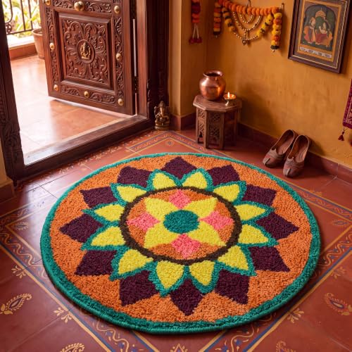 Lyrow 20'' Diwali Rangoli Rug Indian Door Toran Diwali Decorations for Home