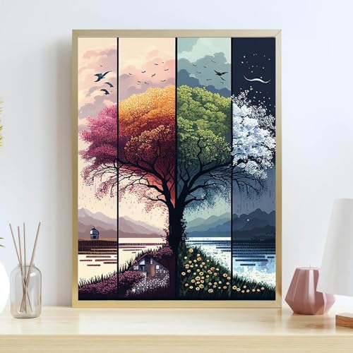 Image of Tree Stamped Cross Stitch Kits for Beginners Adults,Landscape Dimensions Needlepoint Art Crafts,Counted Cross Stitch Kits Embroidery Kits for Beginners Adults for Home Decor 11.8x15.7inch