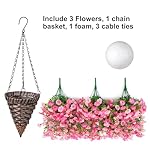 Artificial Hanging Flowers with Basket Outdoors Fake Flowers Plants,3 PCS Faux Silk Morning Pink and Light Pink Glory Flower with Eucalyptus Leaves Realistic Greenery Vines for Wall Home Porch Patio - Image 3
