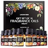 Lagunamoon Fragrance Oils for Soap Making, Fruity Gift Set of 10 Premium Grade Scented Oils - Coconut & Vanilla, Strawberry, Mango, Apple Fresh, Peach, Pineapple, Orange, Grapefruit, Grape, Pineapple