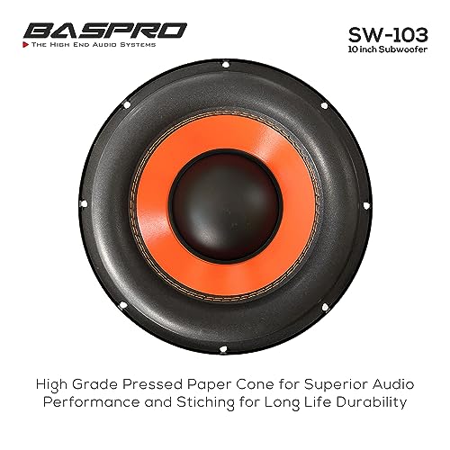 Image of BASPRO SW-103 (Orange) Premium Subwoofer 10 inch Full Pressed Coloued Coated with Stiched Foam Edge 160W RMS / 1300W Peak Power with 4 ohm