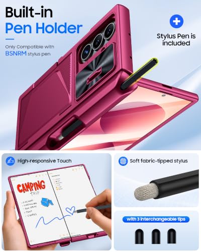 Image of for Samsung Galaxy Z Fold 8 Ultra Case Wallet, Screen Protector,S-Pen | Card Holder RFID Blocking, Slide Lens Cover, Hinge Protection, Shockproof Phone Cover for Z Fold 8 Ultra (Rose Red)