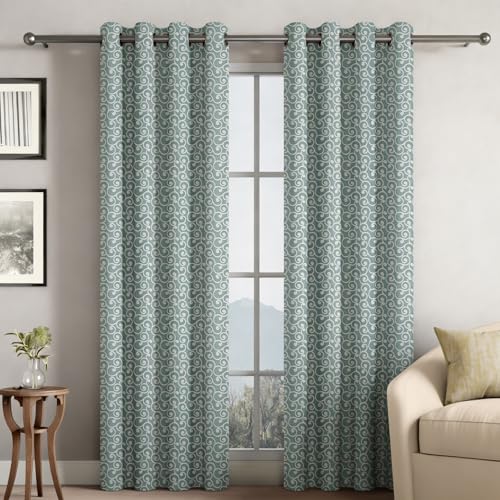 Image of Wakefit Curtains 5 Feet Long Set of 2, Jacquard Polyester Window Curtains for Home Decor (Adler Line Wave Sea Blue)