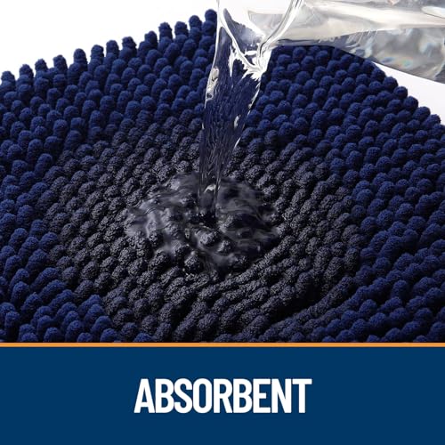 Image of OLANLY Dog Door Mat Set 4-Piece 24x16, Absorbs Moisture and Dirt, Absorbent Non-Slip Washable Doormat, Quick Dry Chenille Mud Mat for Dogs, Entry Indoor Entryway Carpet for Inside Floor, Navy Blue