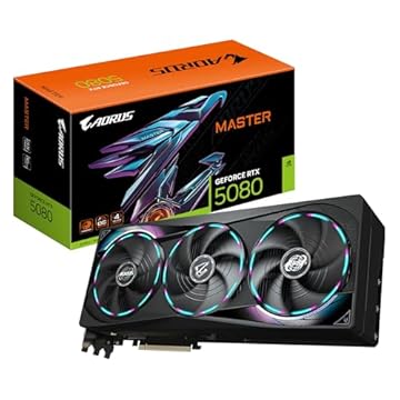 Gigabyte Placa gráfica Aorus GeForce RTX 5080 Master 16G - 16 GB GDDR7, 256 bits, PCI-E 5.0, relógio central de 2805 MHz, 3 DisplayPort, 1 HDMI, GV-N5080AORUS M-16GD