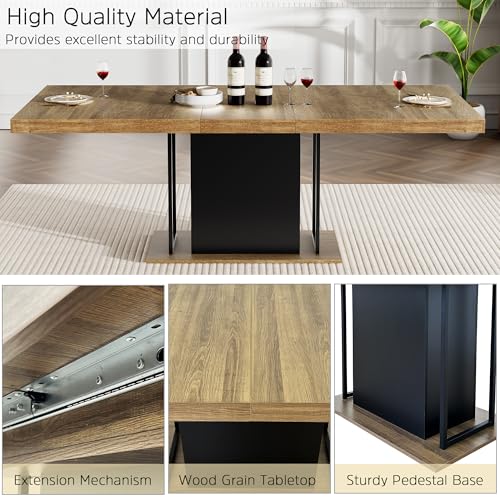 Image of 9 Piece Extendable Dining Table Set for 8, Farmhouse Wooden Kitchen Table Chairs Set for 8, 78.74 inch Expandable Dining Table with Grey Velvet Chairs, Dining Room Table Set 8 for Family Gathering Party