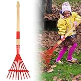 Kids Rakes with Hardwood Handle - Metal Kids Leaves Rakes, 28" Child Size Lawn Rakes with Vibrant Red Heads, Garden Tool Set for Kids Boys and Girls