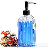 Glass Soap Dispenser Refillable Wash Hand Liquid, Dish Detergent, Shampoo Lotion Bottle with Oil Rubbed Bronze Pump Holder, Ideal for Bathroom Countertop, Kitchen, Laundry Room 18ounce