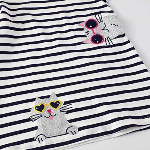 Image of Girls Cotton Long Sleeve Casual Cartoon Appliques Striped Jersey Dresses