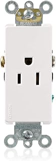 Leviton 16241-W 15 Amp, 125 Volt, Decora Plus Single Receptacle, Straight Blade, Commercial Grade, Self-Grounding, White